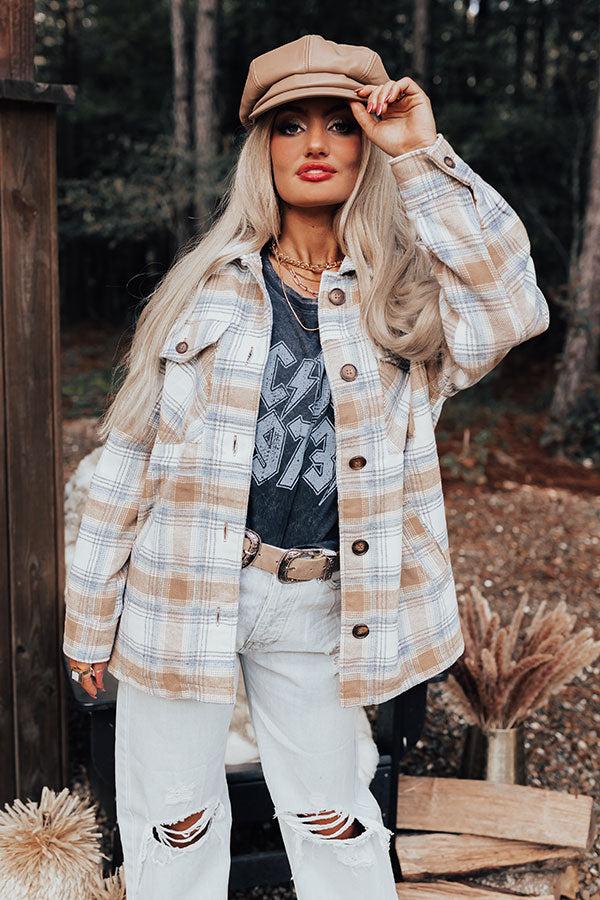 Cozy Up In Carolina Plaid Jacket In Iced Latte Product Image