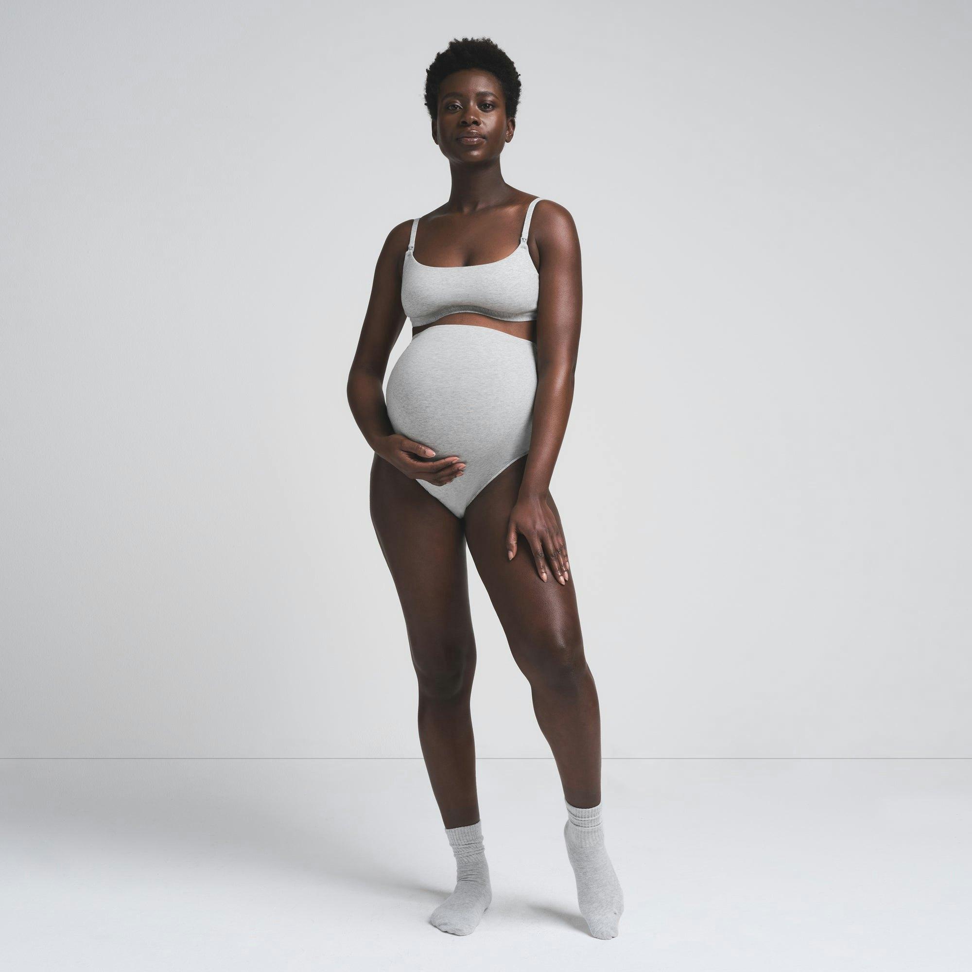 COTTON JERSEY MATERNITY HIGH-WAISTED THONG | LIGHT HEATHER GREY Product Image