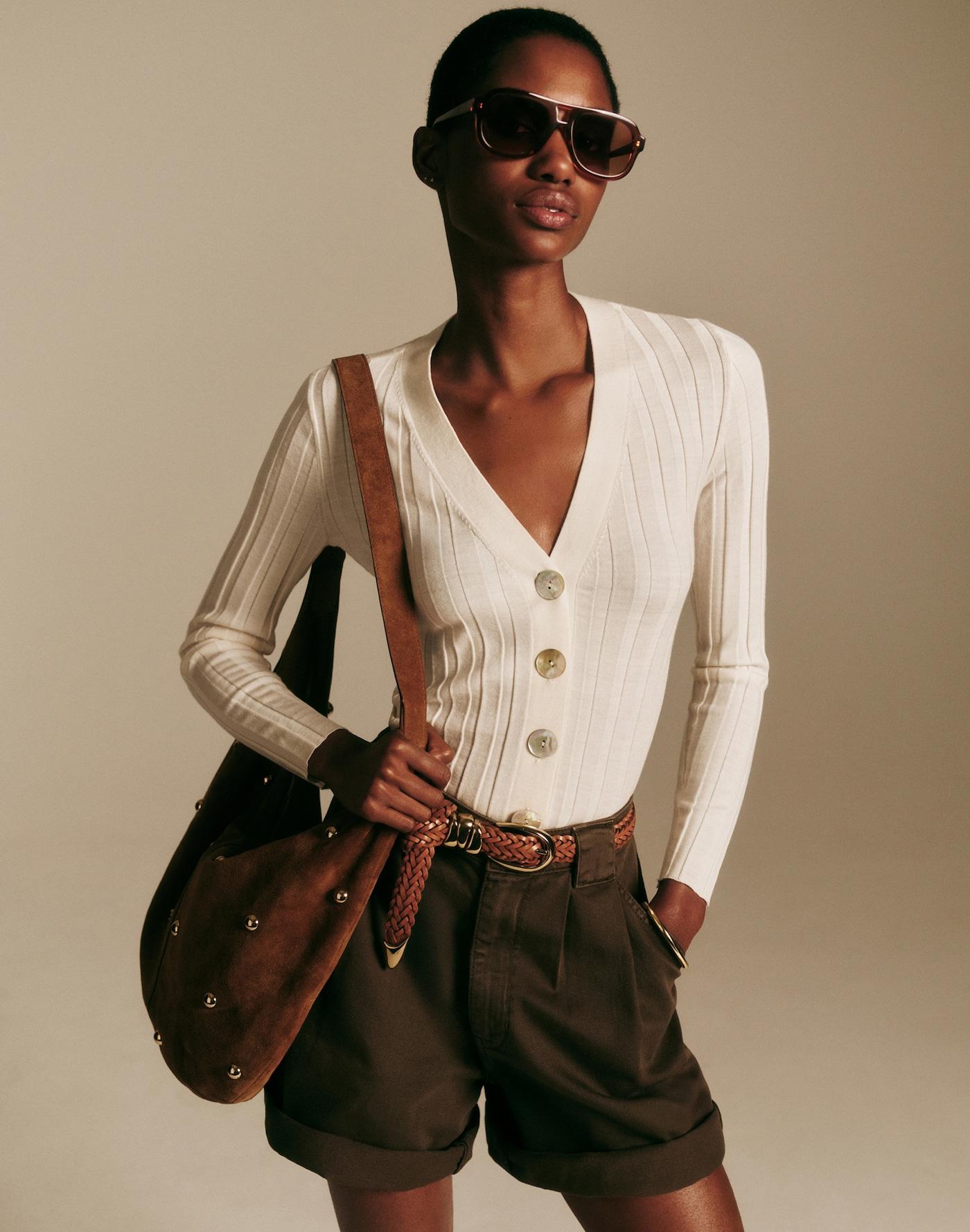 Ribbed V-Neck Cardigan Product Image