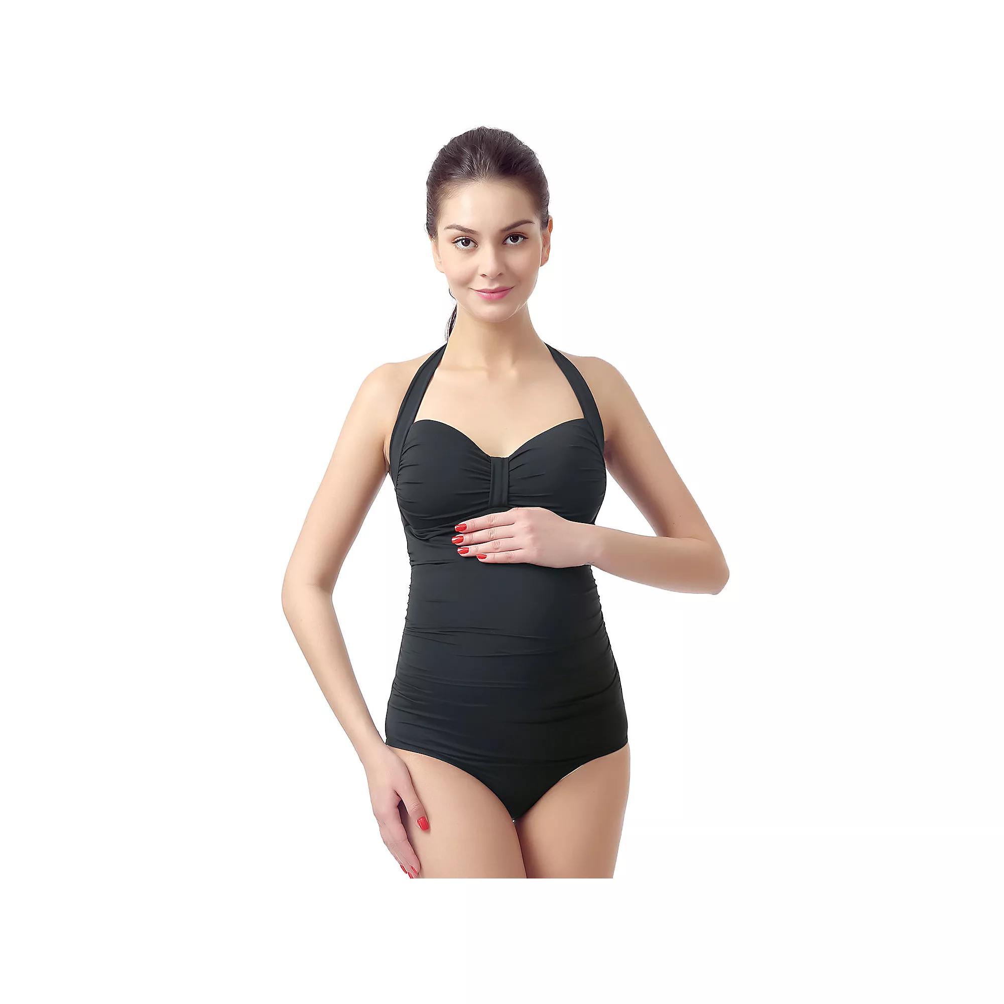 Maternity Pokkori UPF 50+ Halter One-Piece Swimsuit, Women's, Size: XL-Mat, Black Product Image