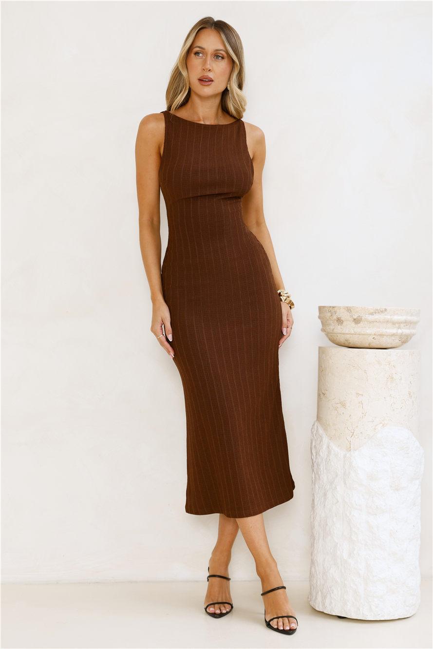 Subtle Sculpt Ribbed Midi Dress Chocolate Product Image