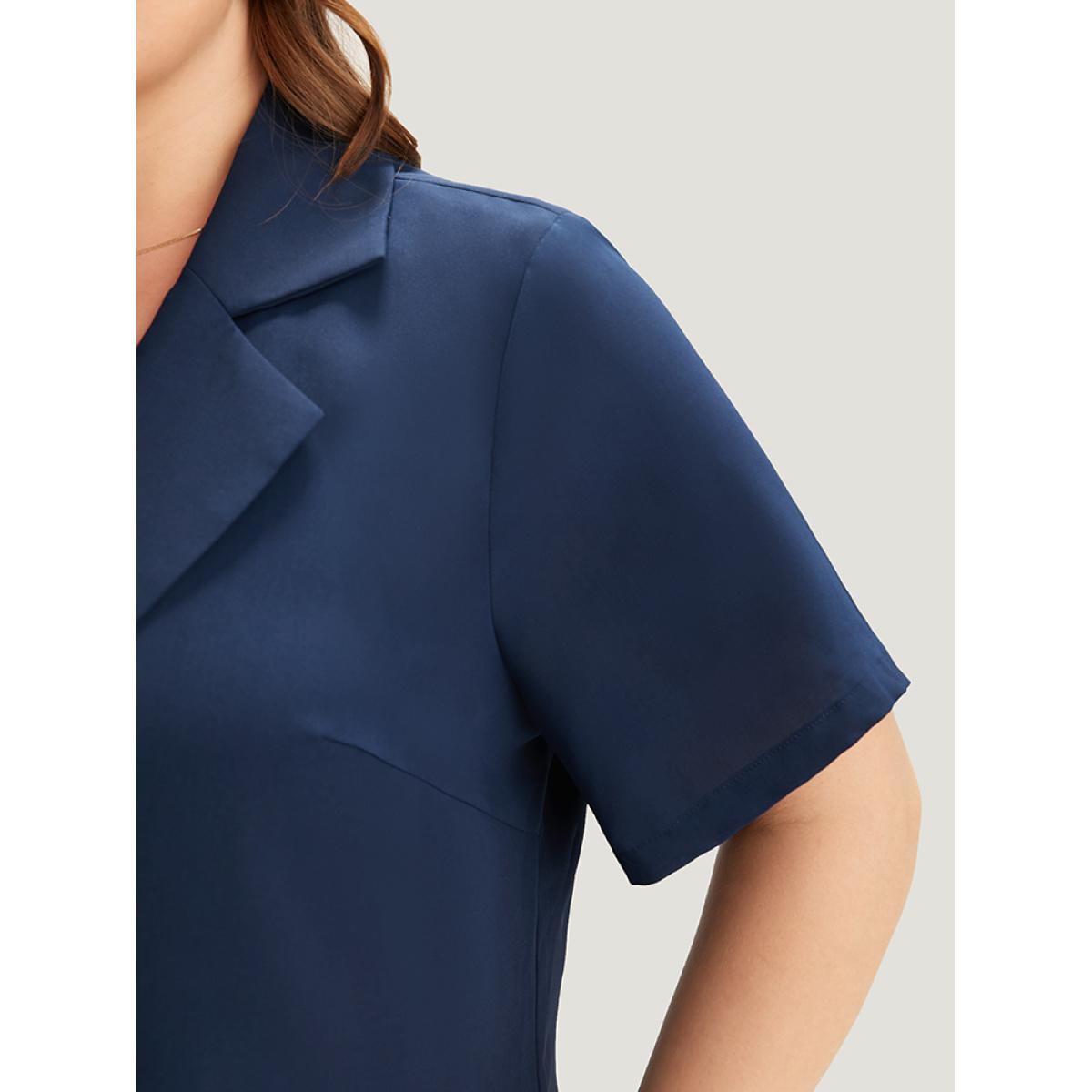 Plus Size Plain Button Through Flap Pocket Suit Collar Blazer Indigo Women Dailywear Plain Drape Sleeve Short sleeve Lapel Collar 14-16/1X Pocket Casual Blazers BloomChic Product Image