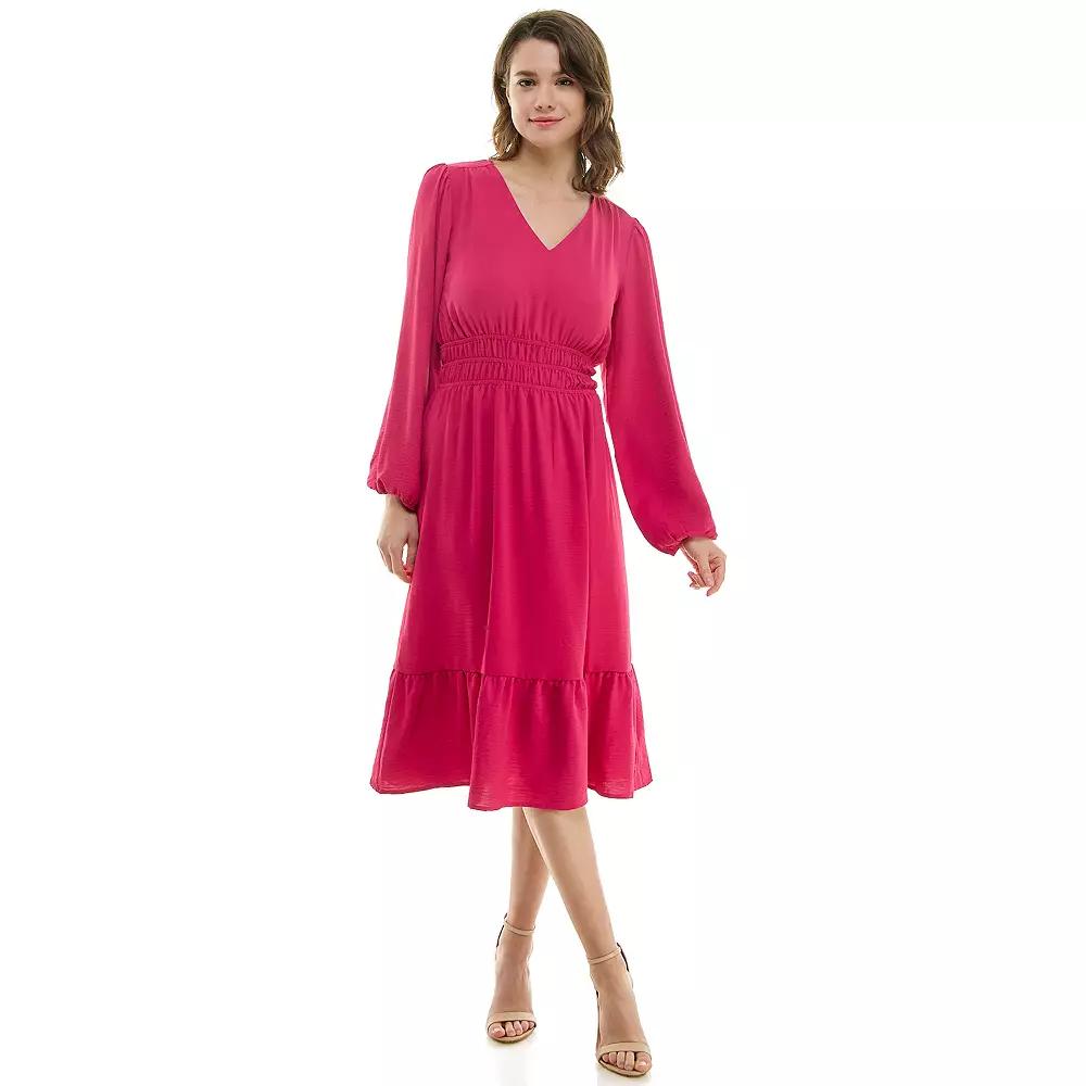 Women's Luxology Smocked Waist V Neck Midi Dress,  Product Image