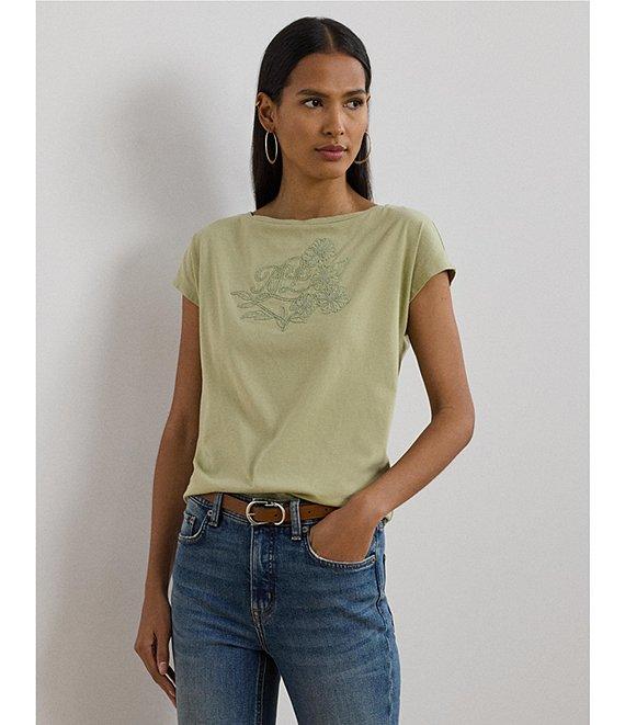 Lauren Ralph Lauren Boat Neck Short Sleeve Embroidered Tee Product Image