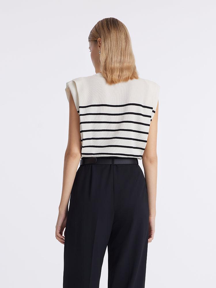 Striped Knitted Women Tank Top With Shoulder Pads Product Image