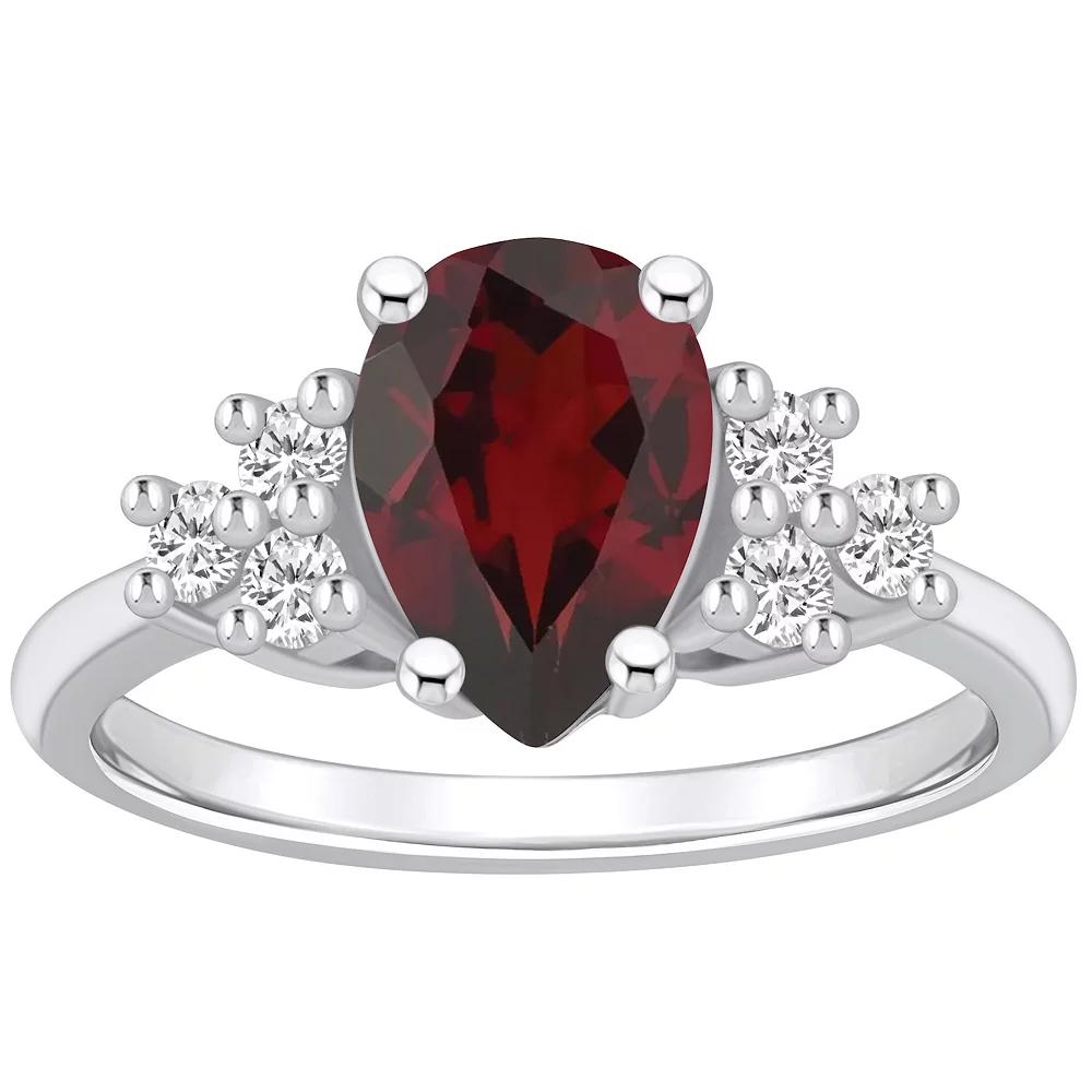 Alyson Layne 14k White Gold Pear Shape Garnet & 1/3 Carat T.W. Diamond Ring, Women's, Size: 8 Product Image