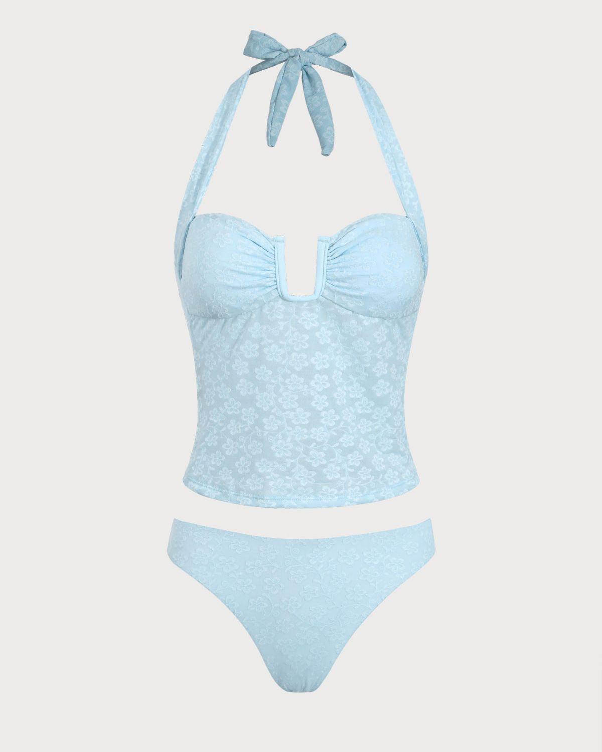 Blue Jacquard Textured Tankini Swimsuit Product Image