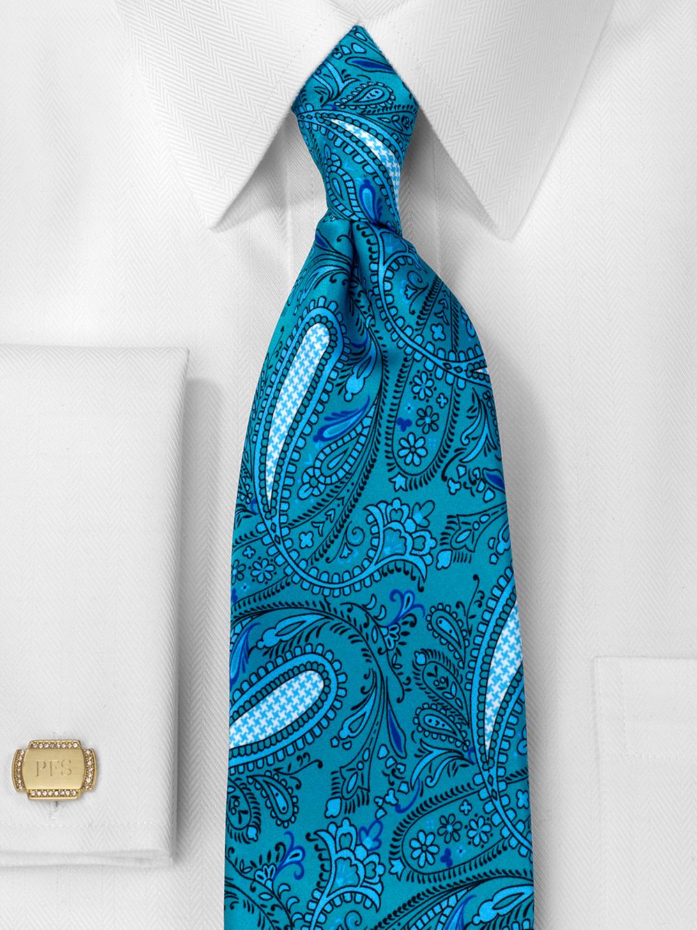 Paisley Printed Italian Silk Tie - Teal Product Image