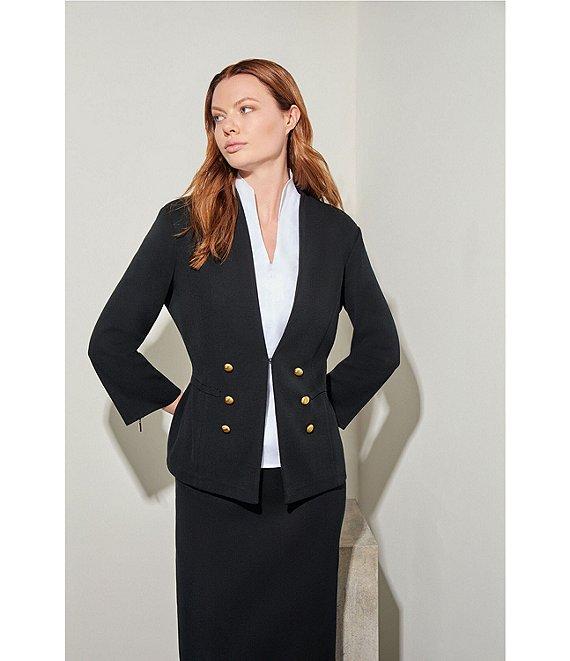 Ming Wang Stand Collar 3/4 Sleeve Button Trim Knit Jacket Product Image
