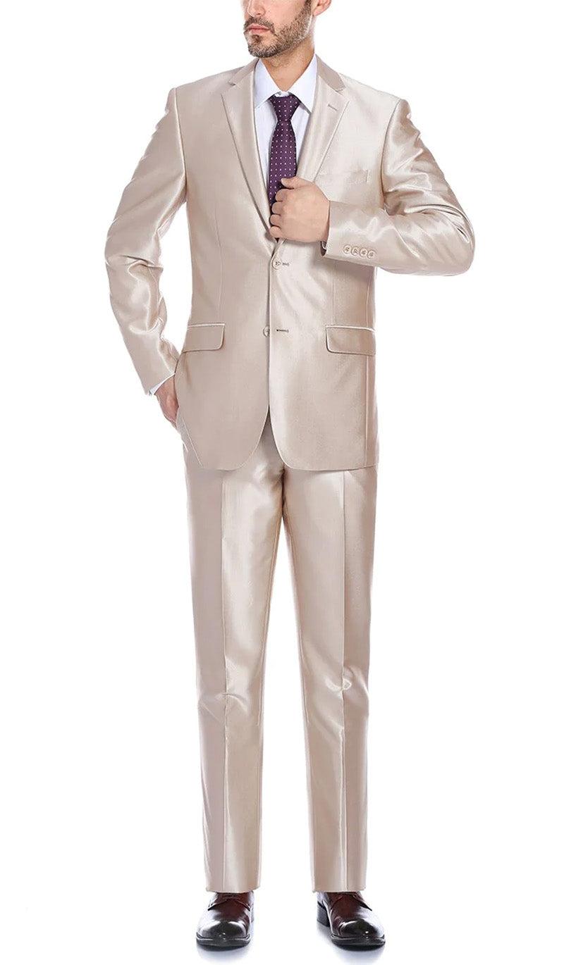 Beige Regular Fit Sharkskin Italian Styled 2 Piece Suit Product Image