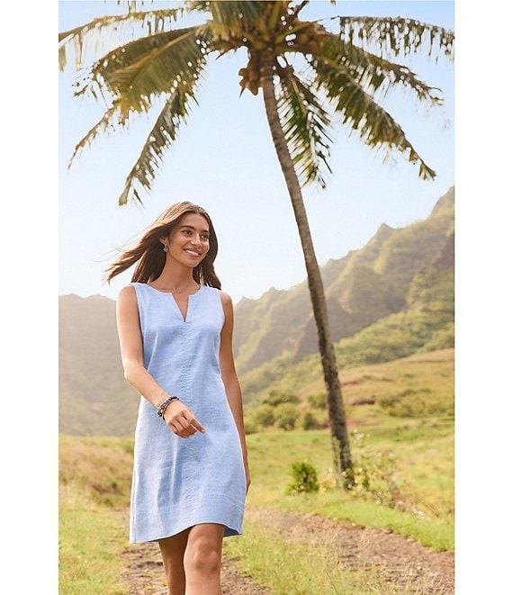 Tommy Bahama Palm-A-Dora Linen Blend Twill Split Neck Sheath Dress Product Image