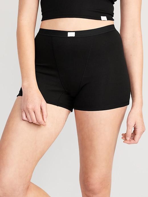 High-Waisted Ribbed Boyshort Briefs -- 3-inch inseam Product Image