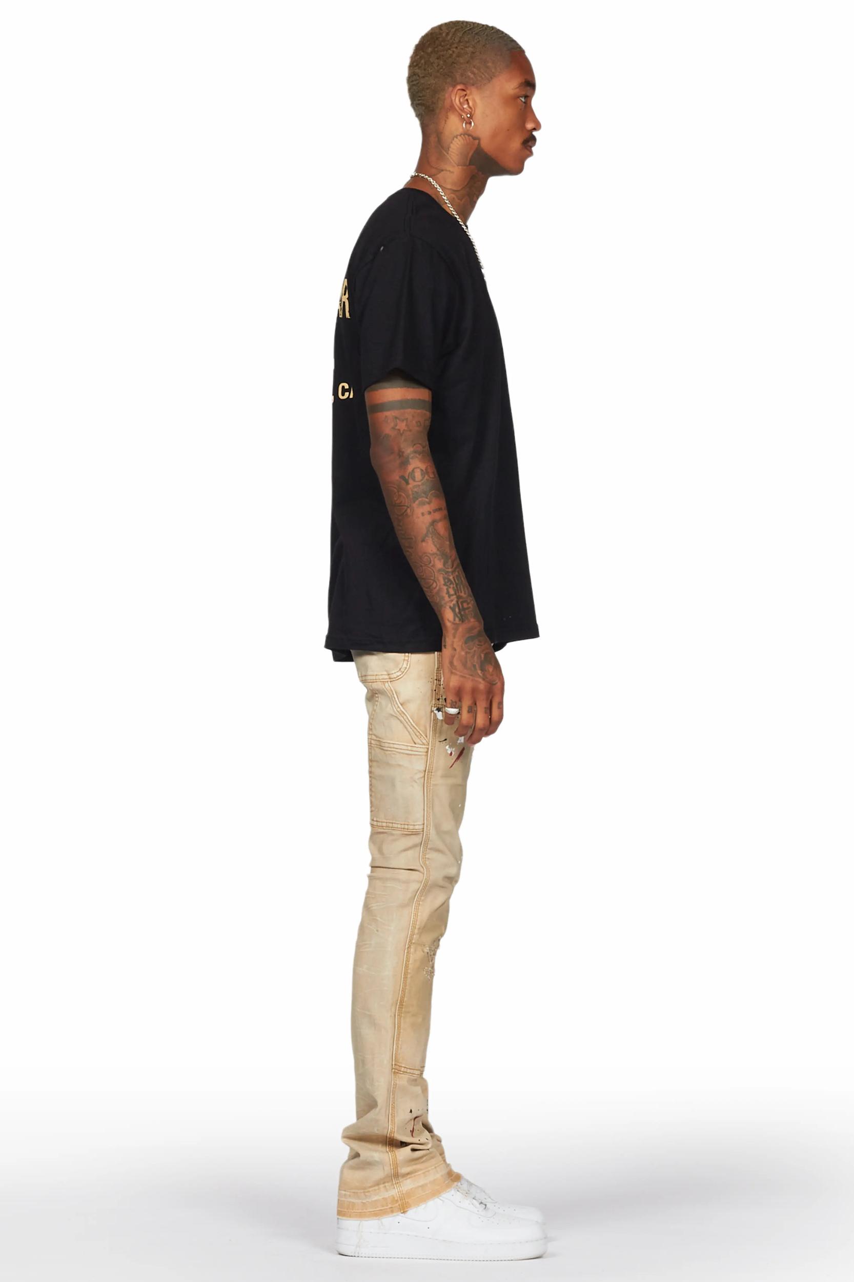 Zoticus Beige Stacked Flare Jean Male Product Image