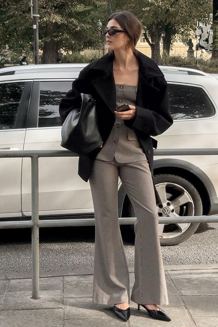 Flared Houndstooth Tailored Pants Product Image