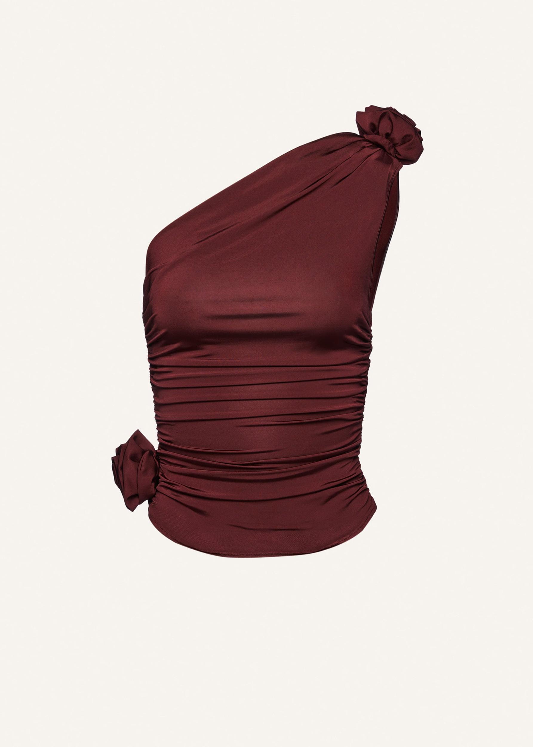 One-shoulder t-shirt in burgundy Product Image