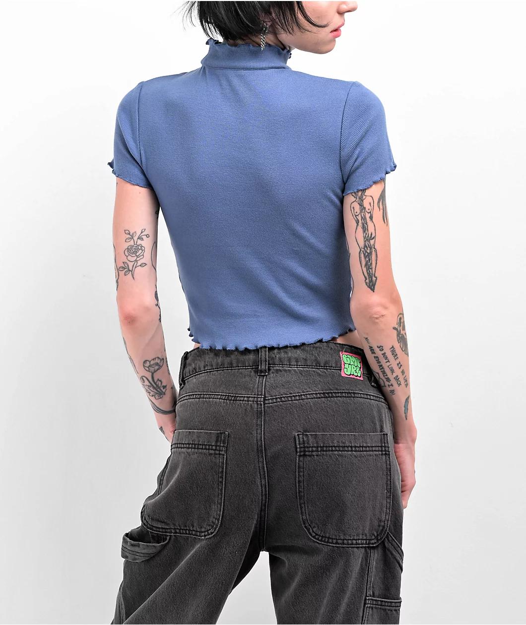 Zine Carla Blue Mock Neck Crop T-Shirt Product Image