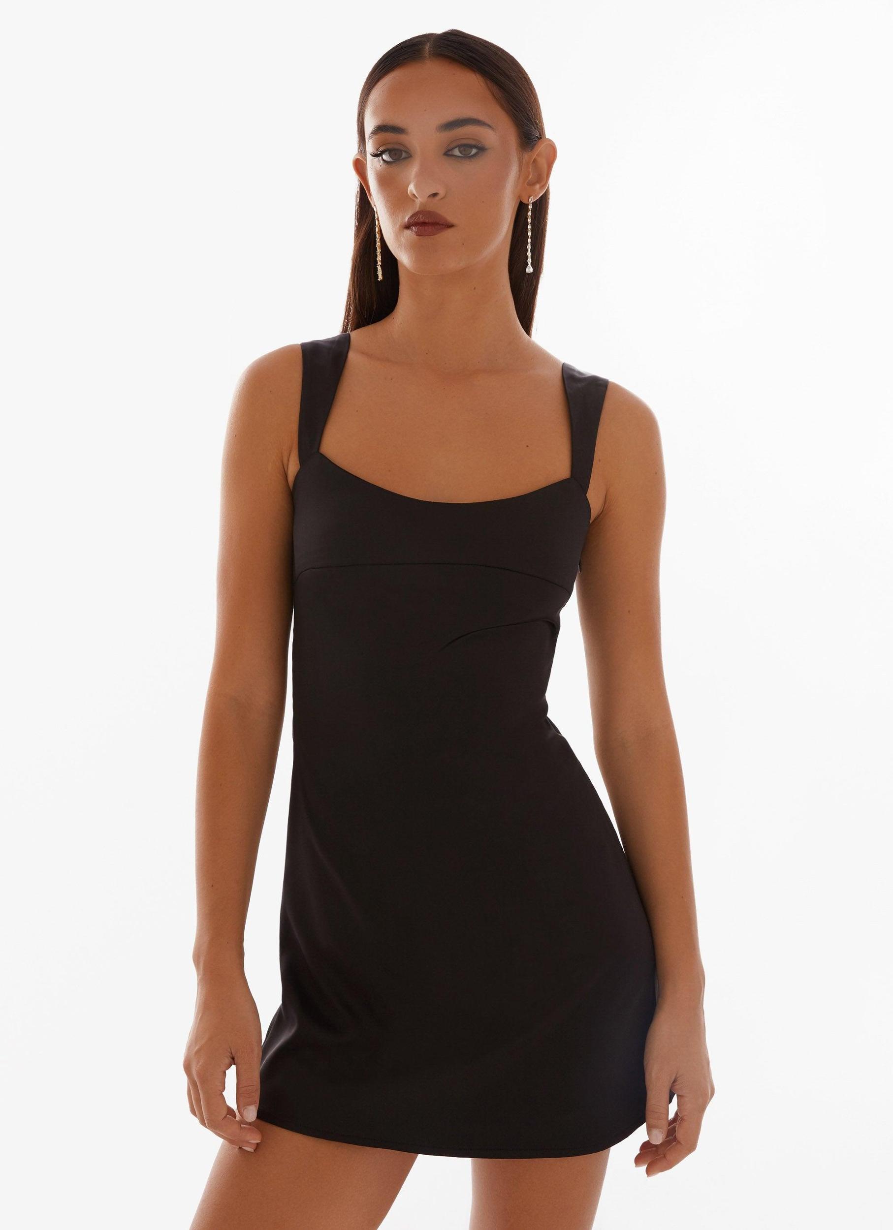 Odette Satin Mini Dress - Black Product Image