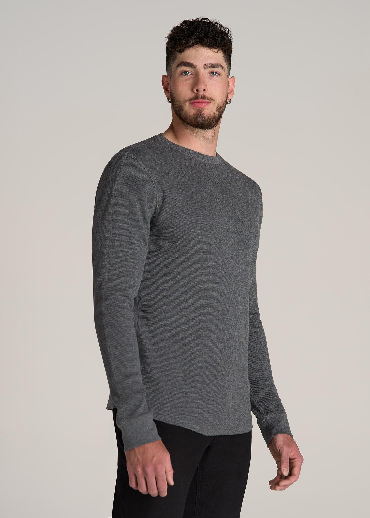 Double Honeycomb Thermal Crewneck  for Tall Men in Charcoal Mix Male Product Image