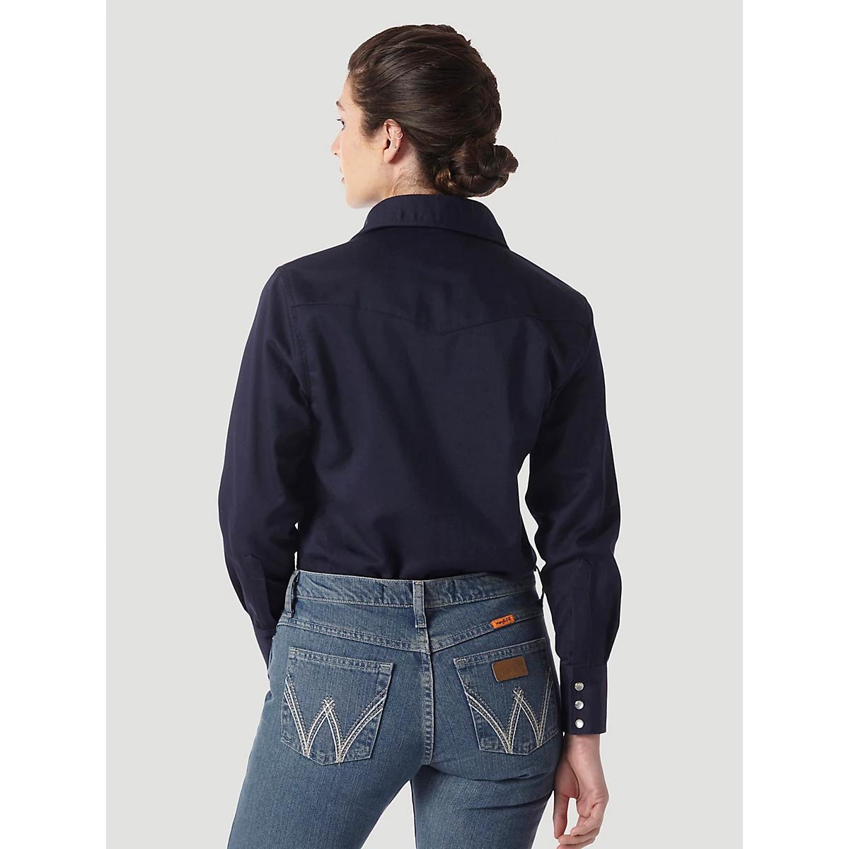 Women's Wrangler® FR Flame-Resistant Long Sleeve Solid Work Shirt in Navy Product Image