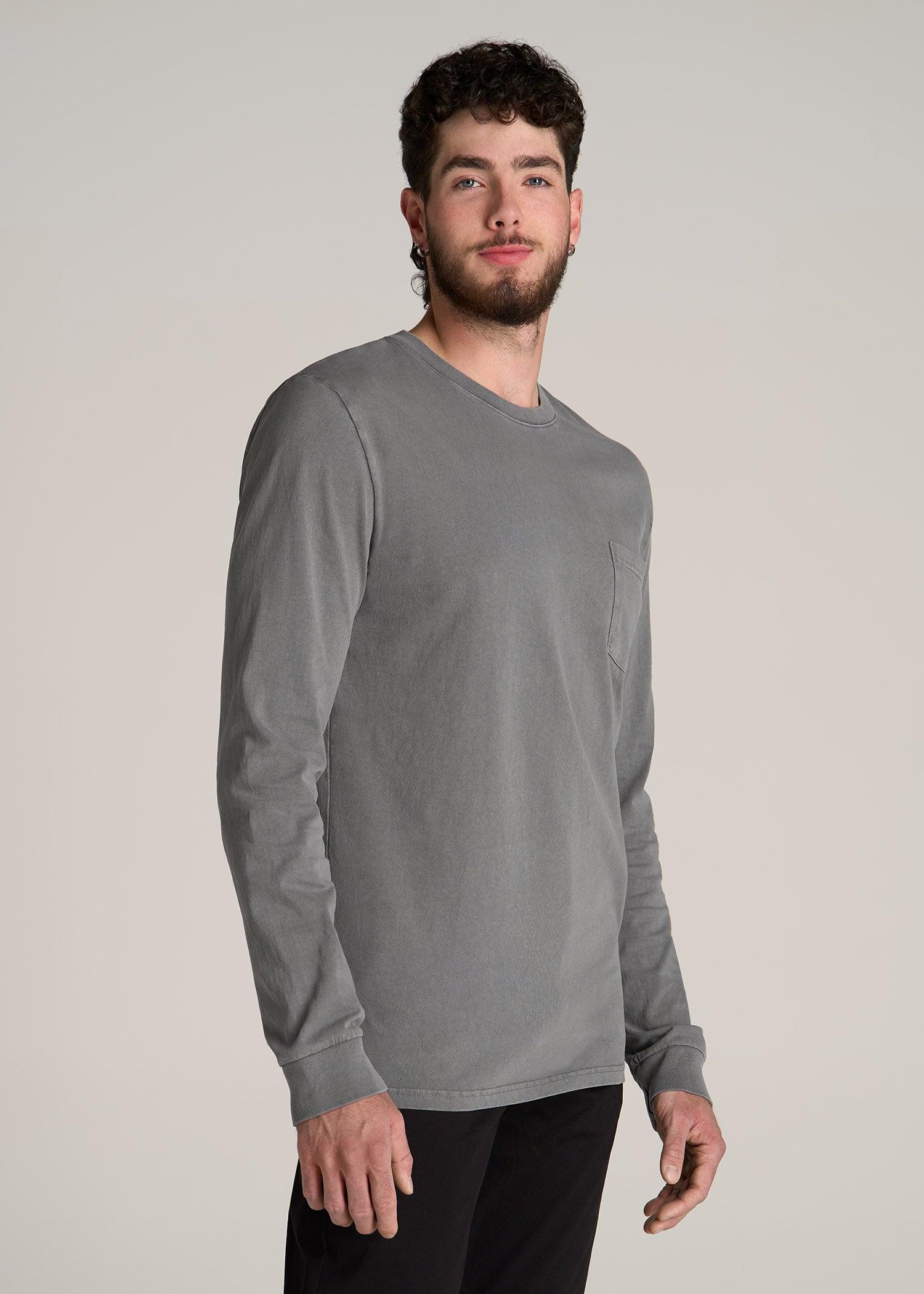 Garment Dyed Long Sleeve Pocket Tee for Tall Men in Slate Male Product Image