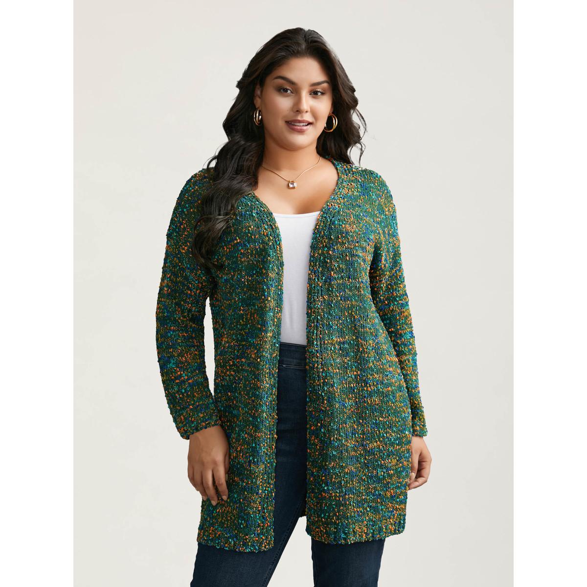 Plus Size Color Textured Open Front Cardigan DarkGreen Women Casual Loose Long Sleeve Dailywear Cardigans BloomChic 22-24/3X Product Image