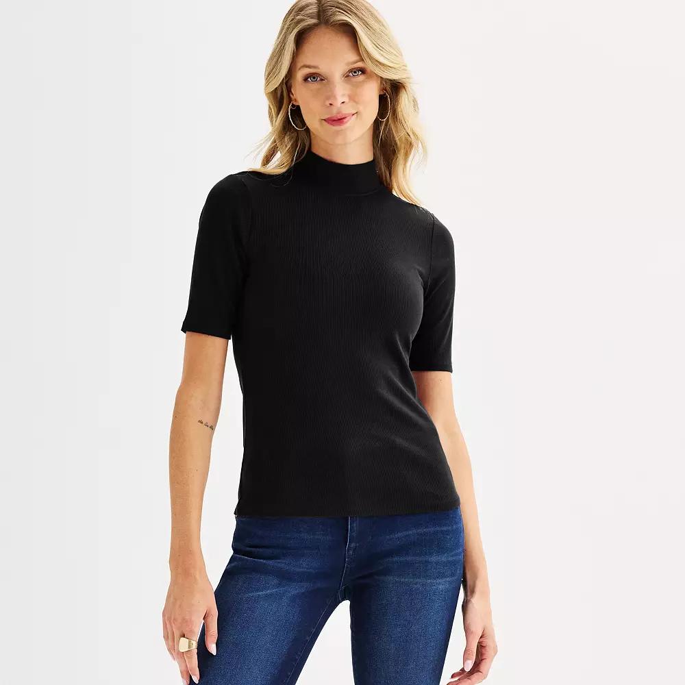 Women's Nine West Fitted Elbow Sleeve Mockneck T-Shirt,  Product Image