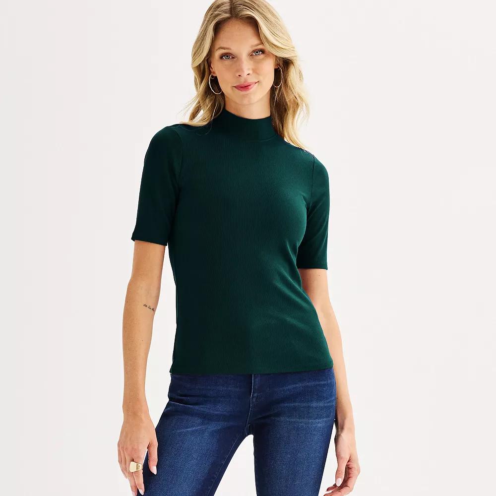 Women's Nine West Fitted Elbow Sleeve Mockneck T-Shirt,  Product Image