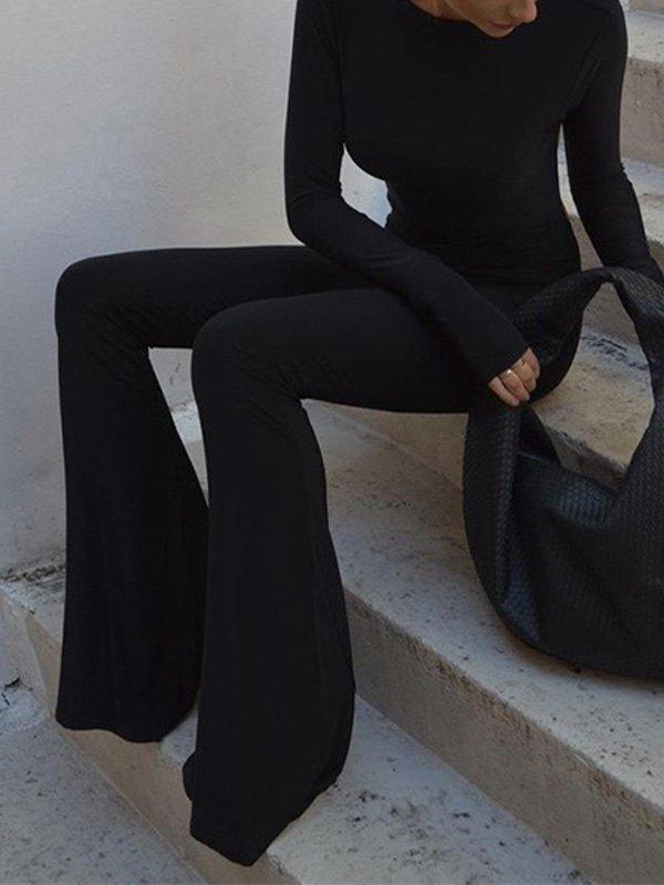 Backless Long Sleeve Flare Leg Jumpsuit Product Image