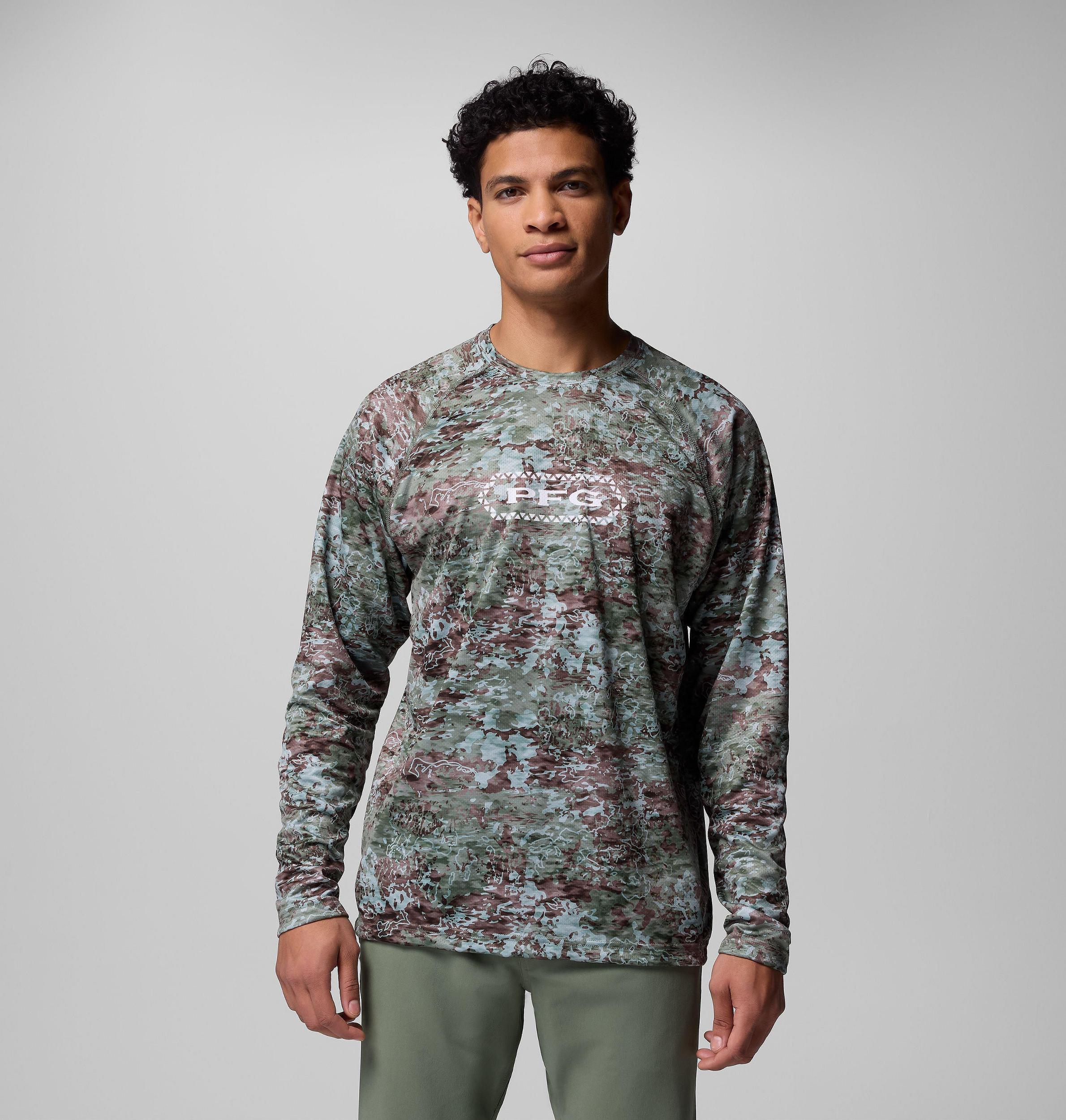 Columbia Mens PFG Super Solar Stream Border Hex Long Sleeve Shirt- Product Image