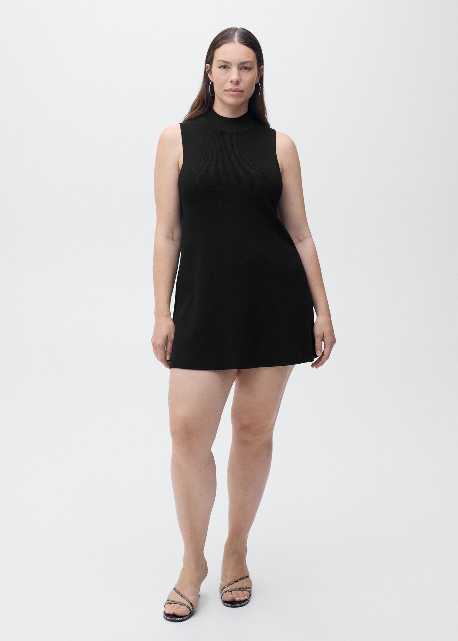 Perkins-neck knitted dress - Women | MANGO USA Product Image