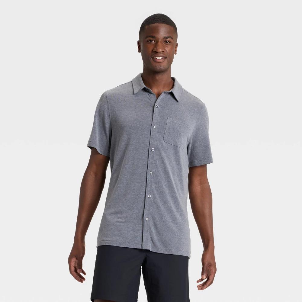 Men's Short Sleeve Button Down Shirt - All In Motion™ Black S Product Image