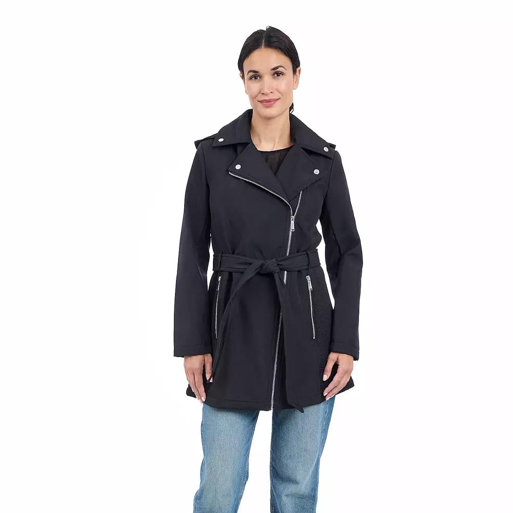 Women's BCBGeneration Asymmetrical Belted Softshell Rain Coat, Size: Medium, Green Product Image