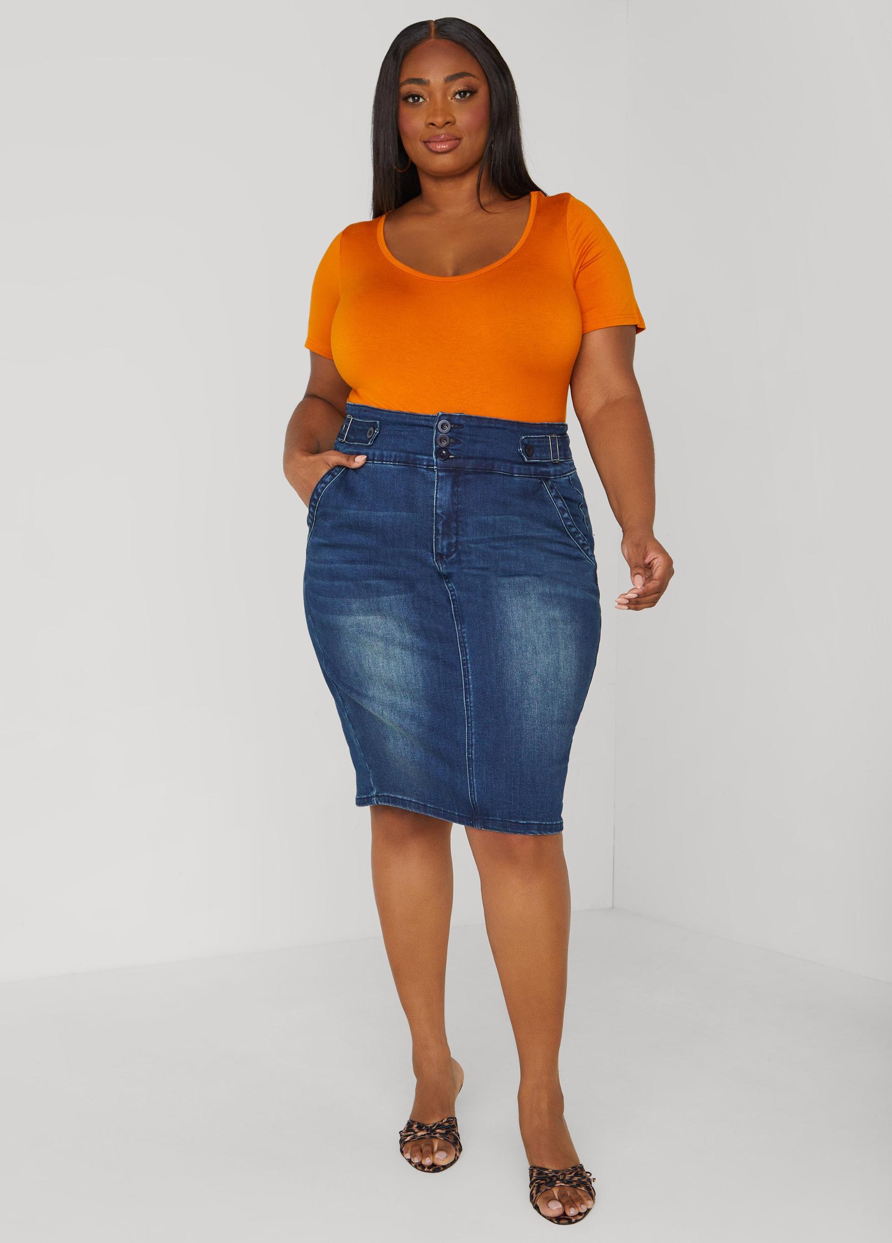Plus Size Denim Pencil Skirt Ashley Stewart Product Image