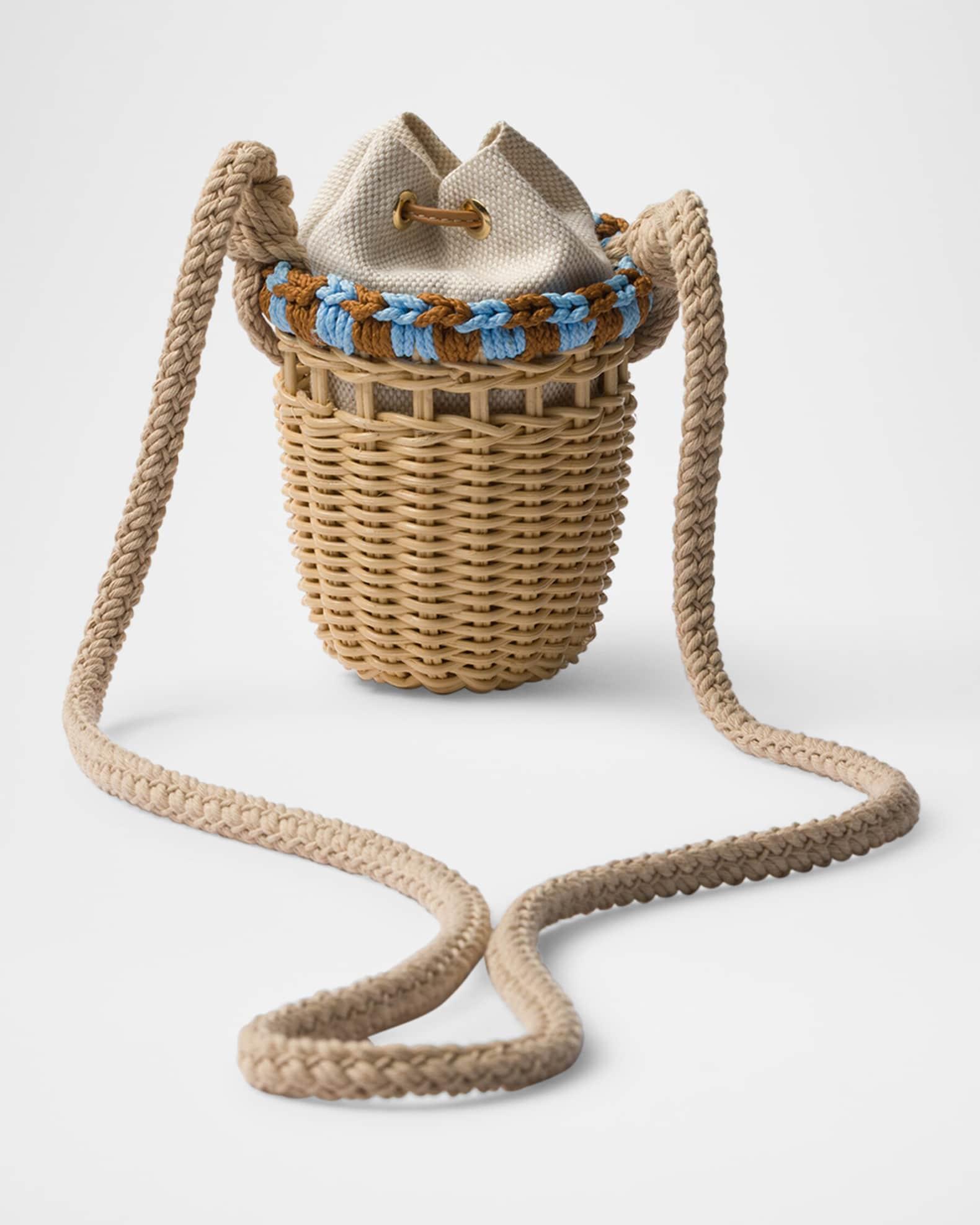 Wicker and Linen-Blend Mini Bucket Bag Product Image