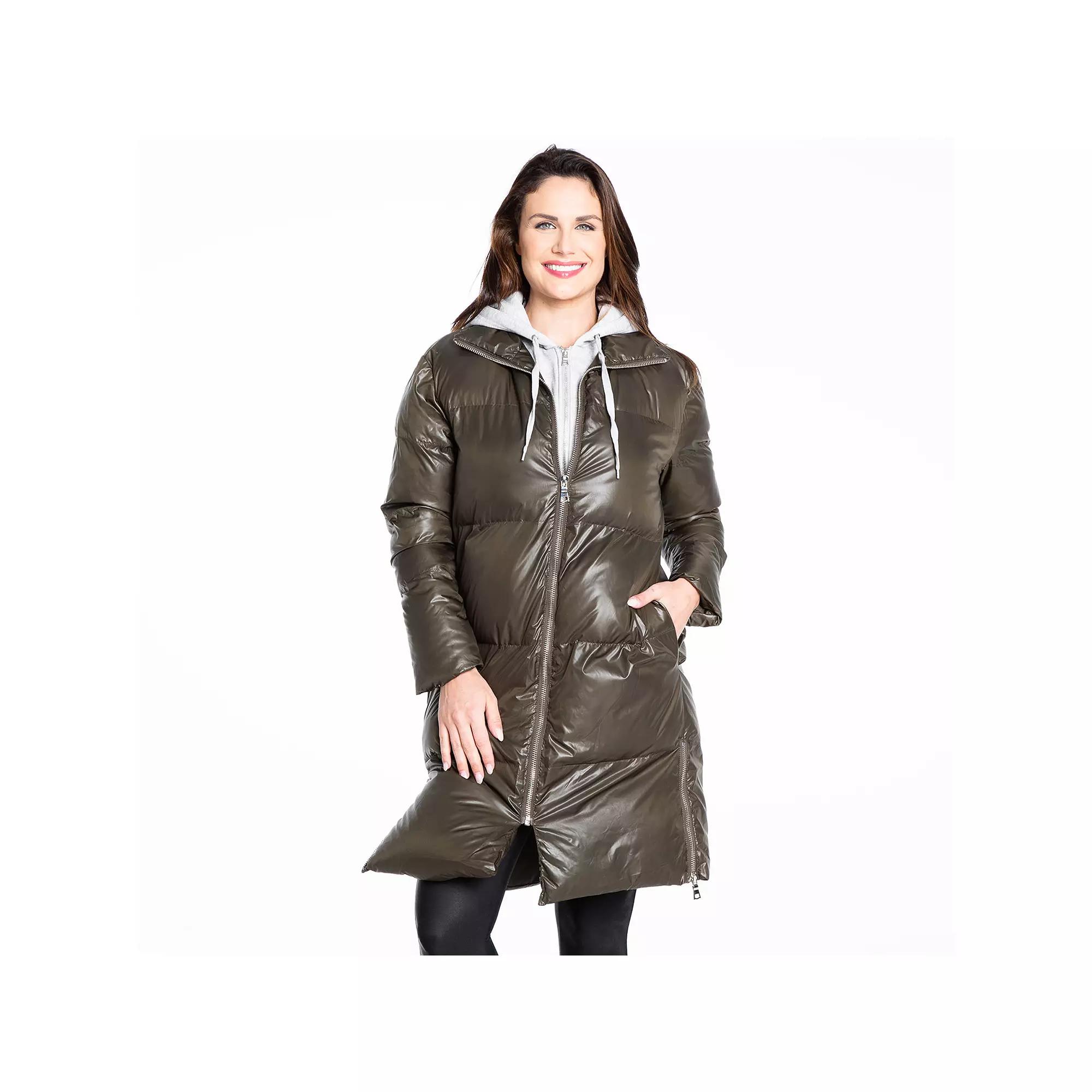 Women's Fleet Street Inner-Hoodie Long Puffer Jacket, Size: XS, Green Product Image