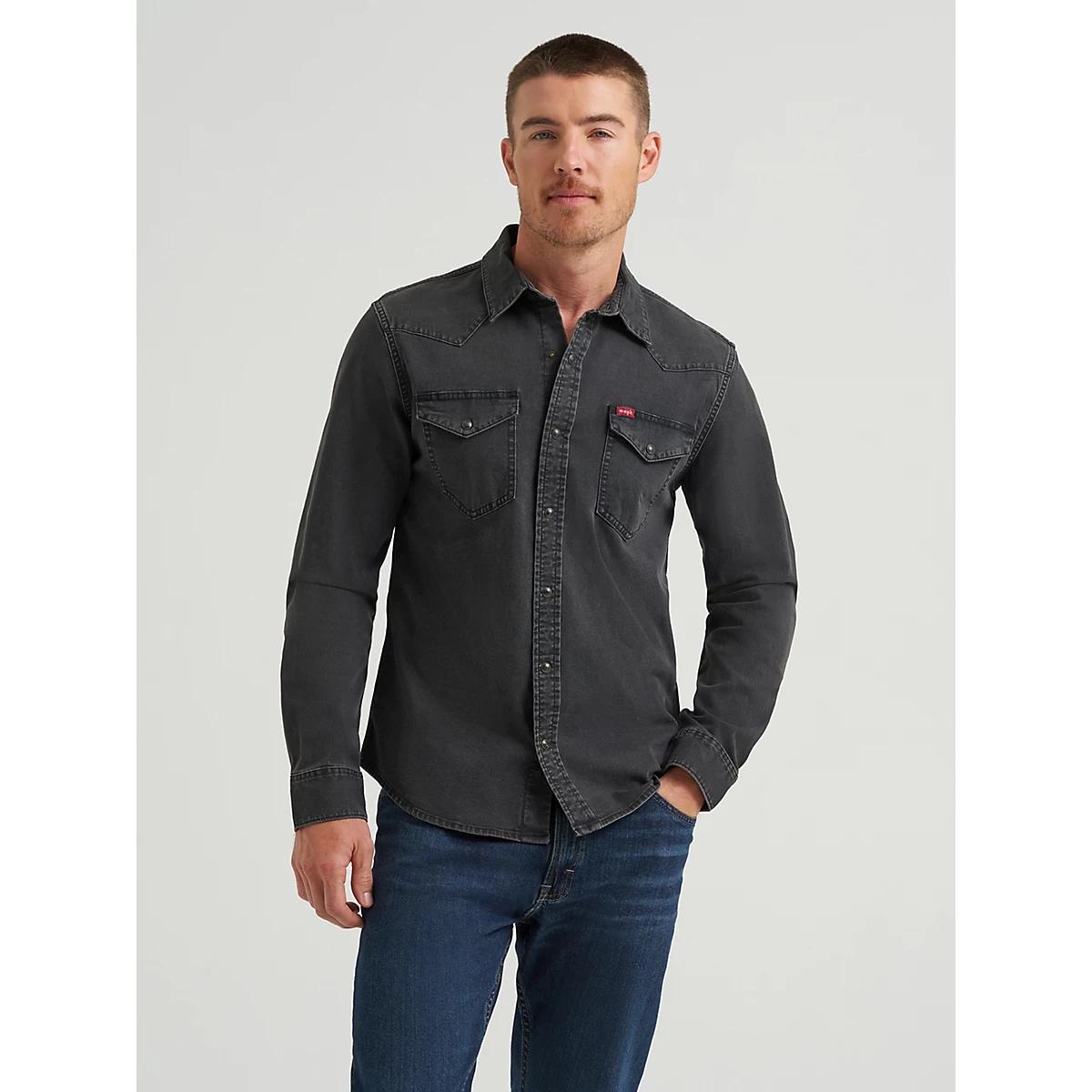 Men's Denim Western Snap Shirt Wash Product Image