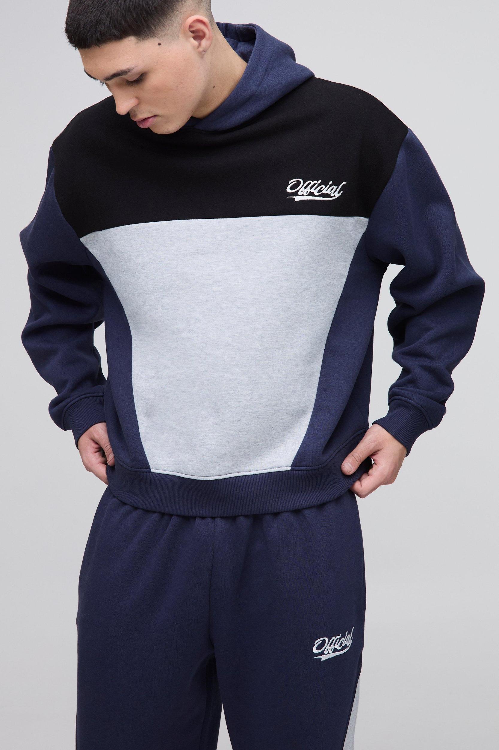 Oversized Boxy Official Colour Block Hooded Tracksuit | boohooMAN USA Product Image
