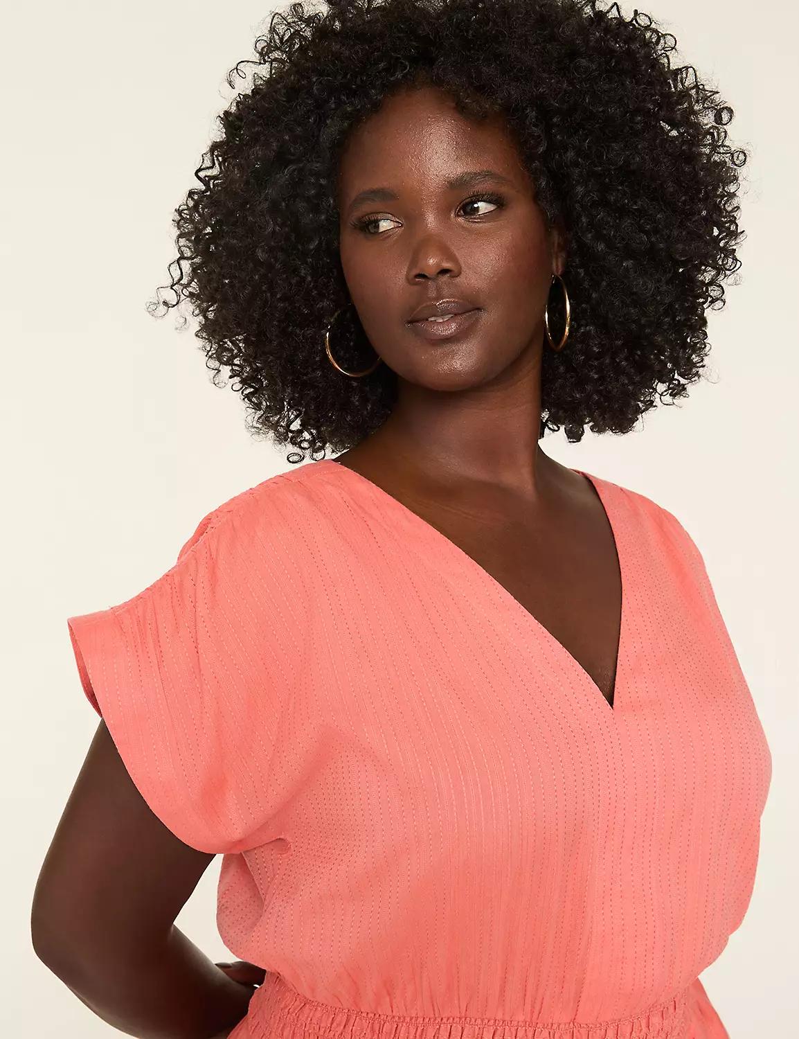 Shirred-Shoulder Smocked-Waist Midi Dress Product Image