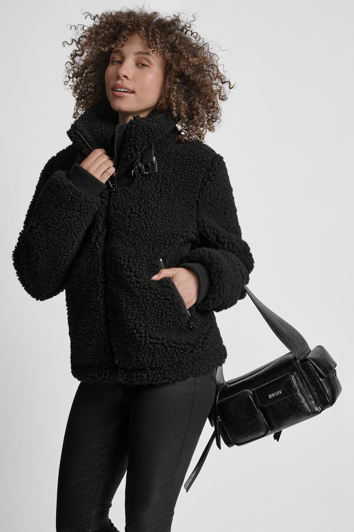 ZIP SHERPA JACKET WITH BUCKLE COLLAR Product Image