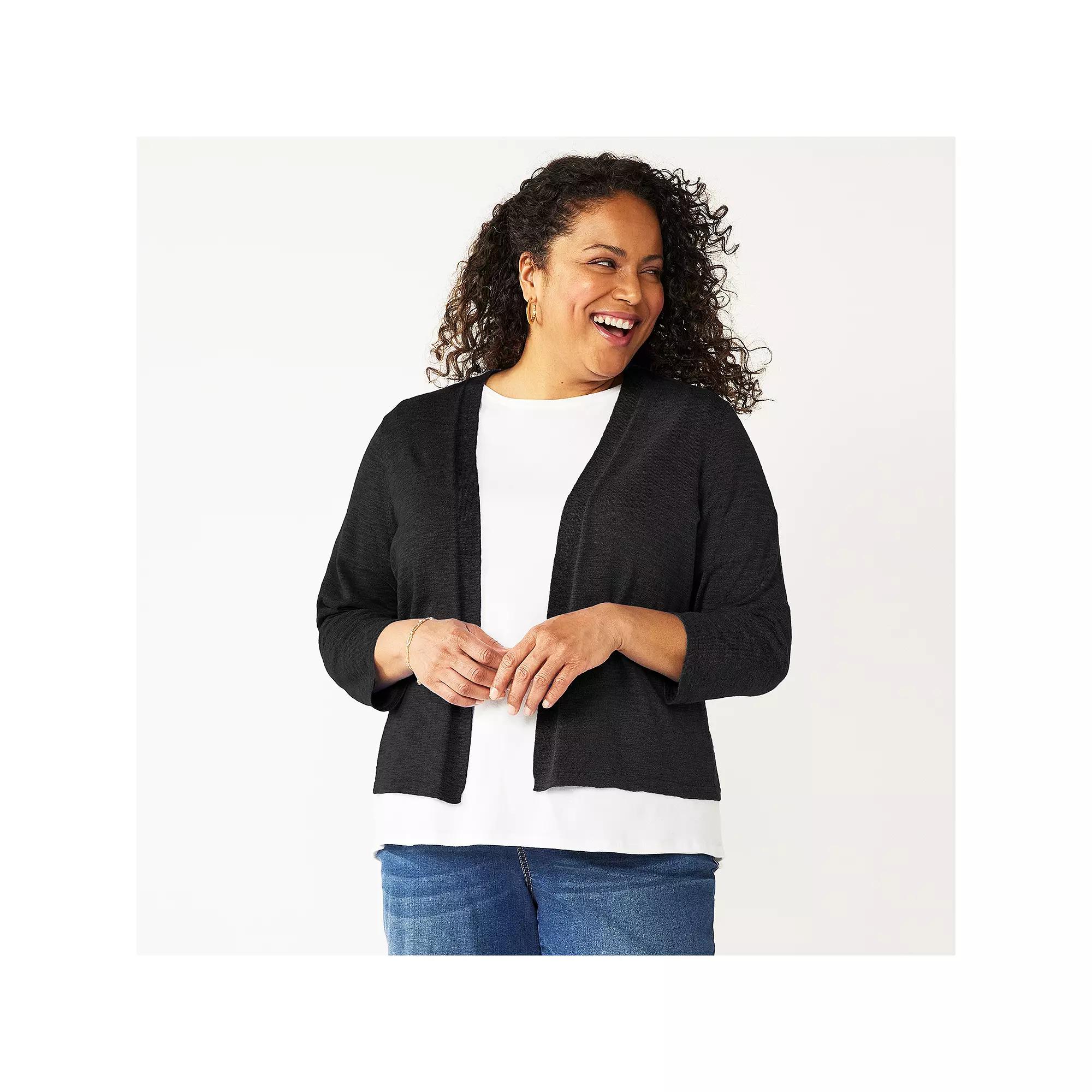 Plus Size Croft & Barrow® Open Front Cardigan, Women's, Size: 3XL, Black Product Image