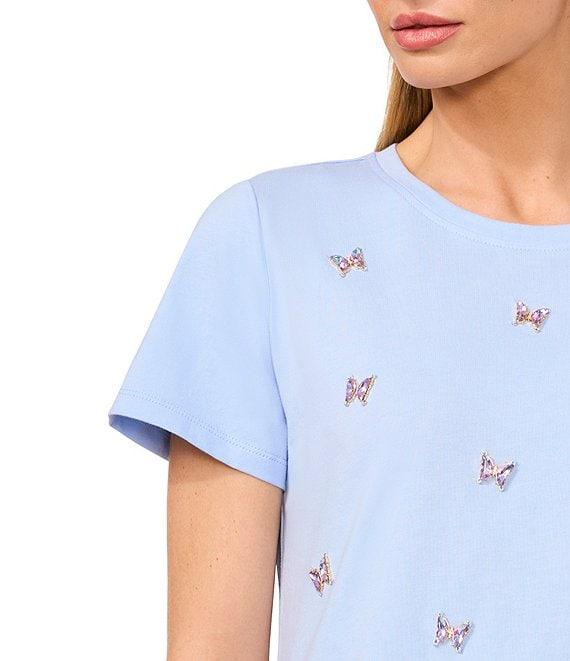 CeCe Knit Crew Neck Short Sleeve Gem Detailed Tee Product Image