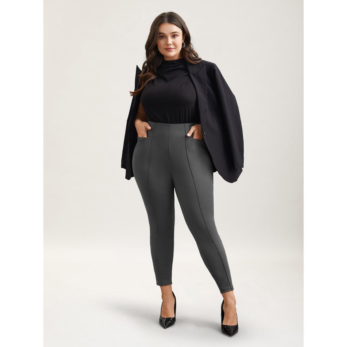 Plus Size Heather No-Seam Skinny-Fit Pants Women DimGray Elegant Skinny Mid Rise Everyday Pants BloomChic 22-24/3X Product Image