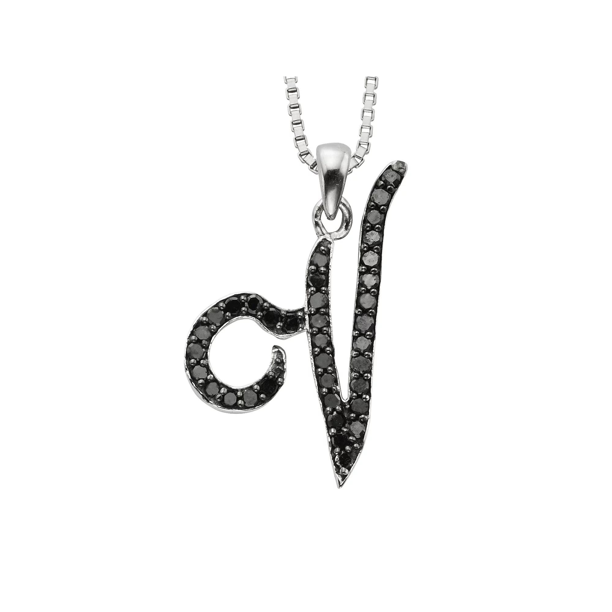 Jewelexcess Sterling Silver 1/4-ct. T.W. Black Diamond Initial Pendant, Women's,  Product Image