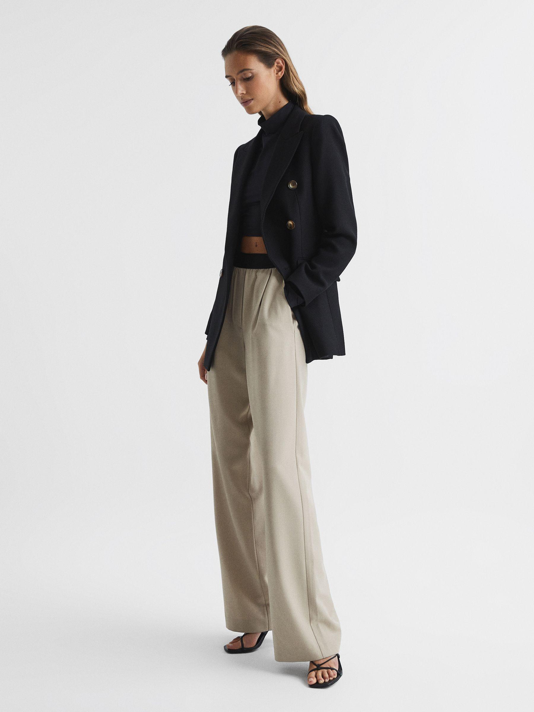 Wide Leg Elasticated Waist Trousers in Stone Product Image