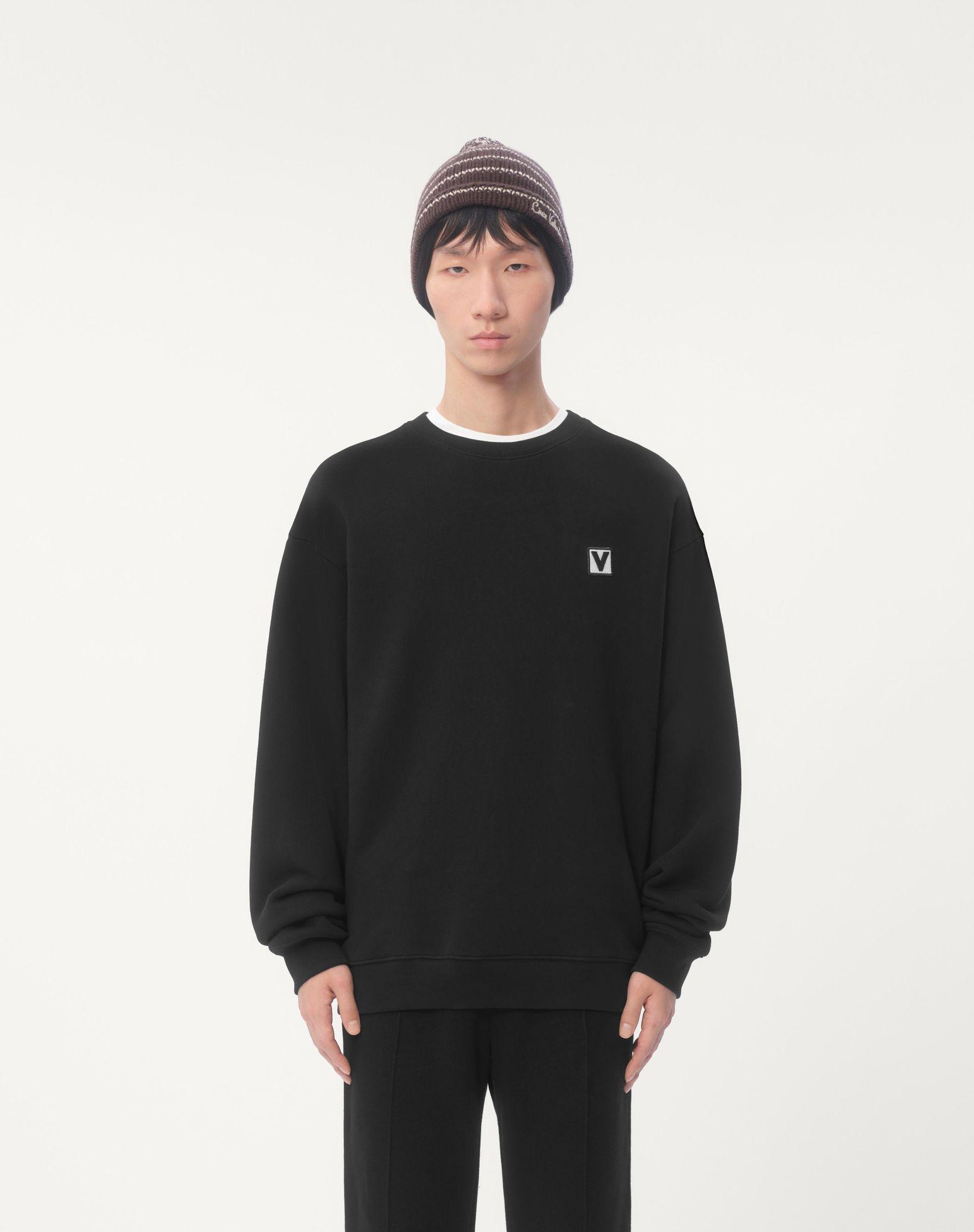 Cotton Crewneck Sweatshirt With Chez Valentino Patch Product Image