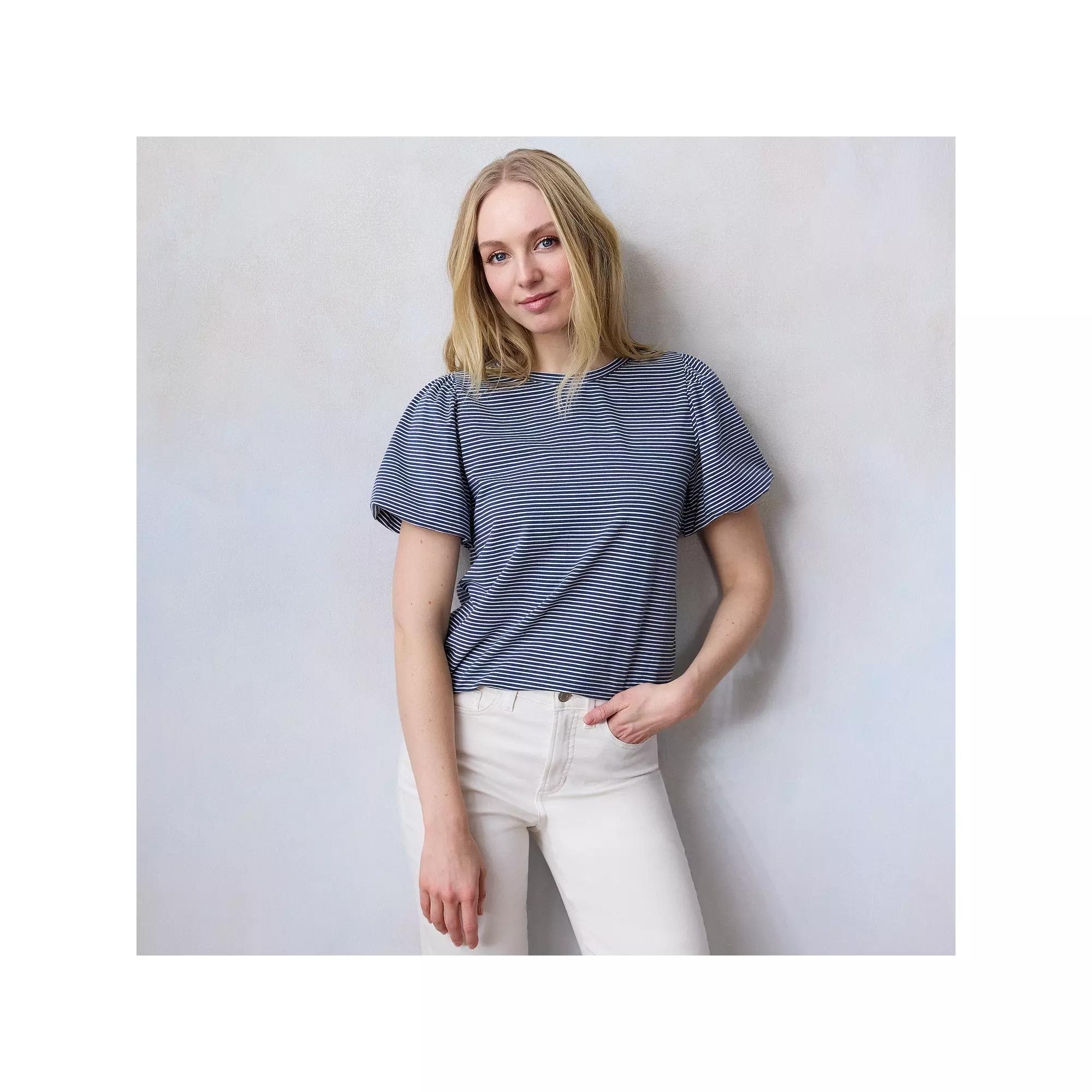 Women's LC Lauren Conrad Bubble Sleeve Top, Size: Medium, Blue Amalfi Stripe Product Image