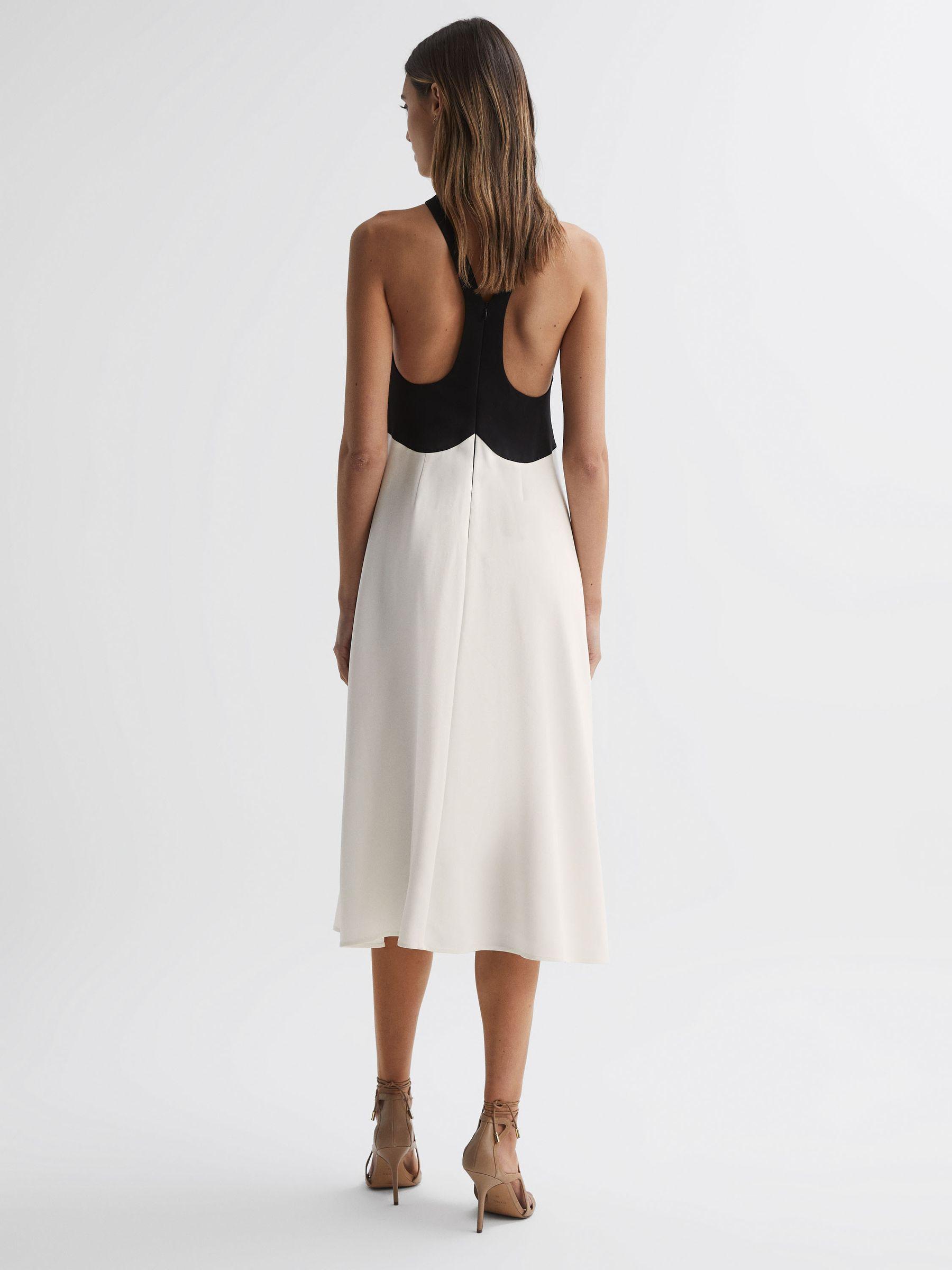 Halter Neck Cut Out Midi Dress in Black/White Product Image