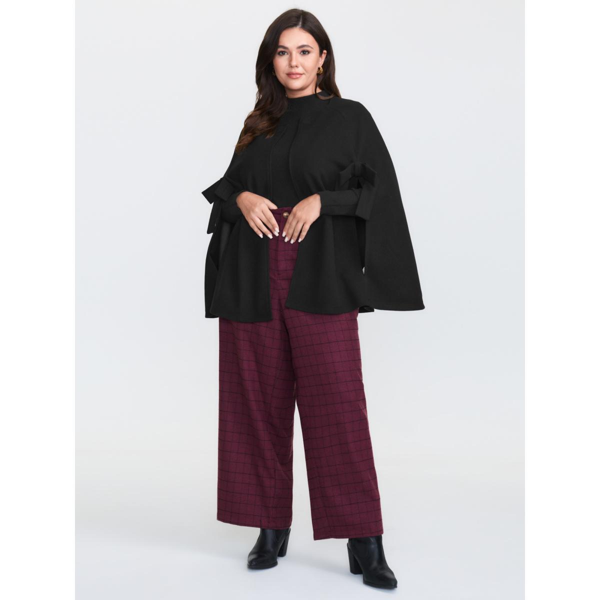 Plus Size Bowknot Cape Style Split Coat Women Black Retro Ladies Elegant Winter Coats BloomChic 12/L Product Image