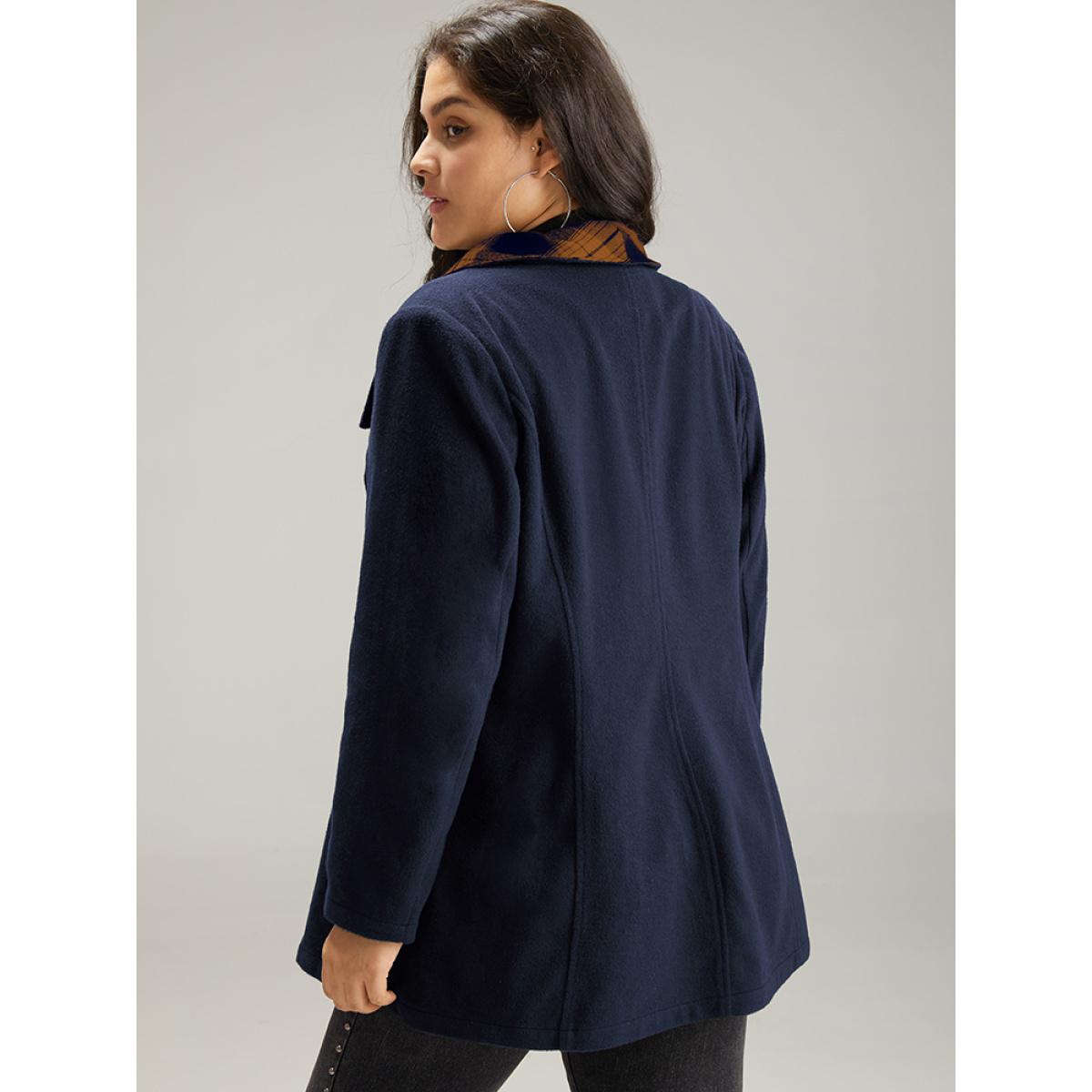 Plus Size Plaid Patchwork Lapel Collar Zipper Coat Women Navy Elegant Contrast Ladies Everyday Winter Coats BloomChic 10/M Product Image