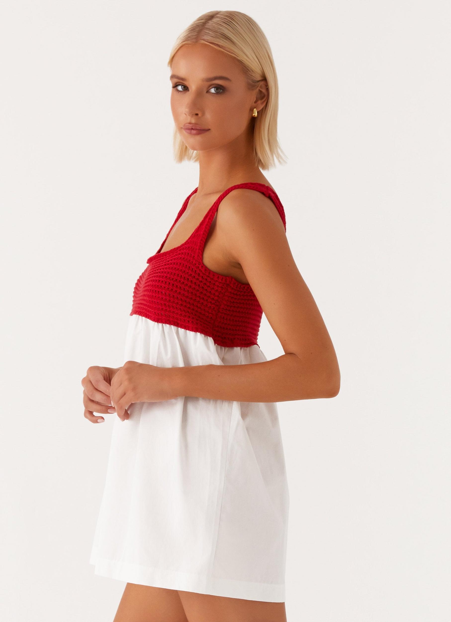 Halona Crochet Babydoll Mini Dress - Red Product Image